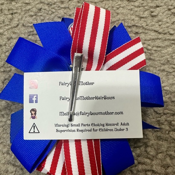 NEW Girl Red Blue Stars & Stripes Heart Bow Hair Clip Holiday Accessory July 4th - Picture 4 of 4